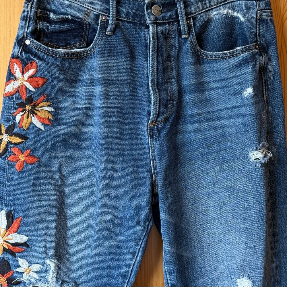 Driftwood Jordie Floral Embroidered Jeans 28 x 27 High Rise Straight Leg Boho - Picture 6 of 16